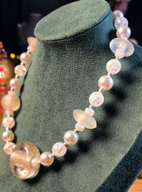 孤品尼泊尔老琉璃项链锁骨链复古夸张大颗粒「冰清玉洁」9342