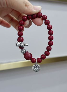 天然朱砂手串纯银原创设计辰砂紫金砂8mm本命年红色系小众diy手串