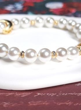 原创女珍珠贝珠金月亮手链轻奢