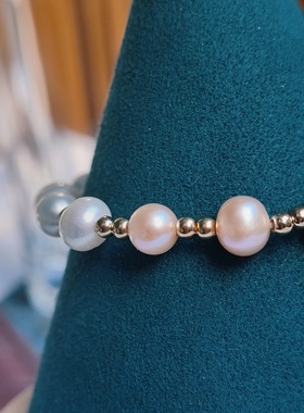 原创女珍珠金珠串珠简约手链礼物
