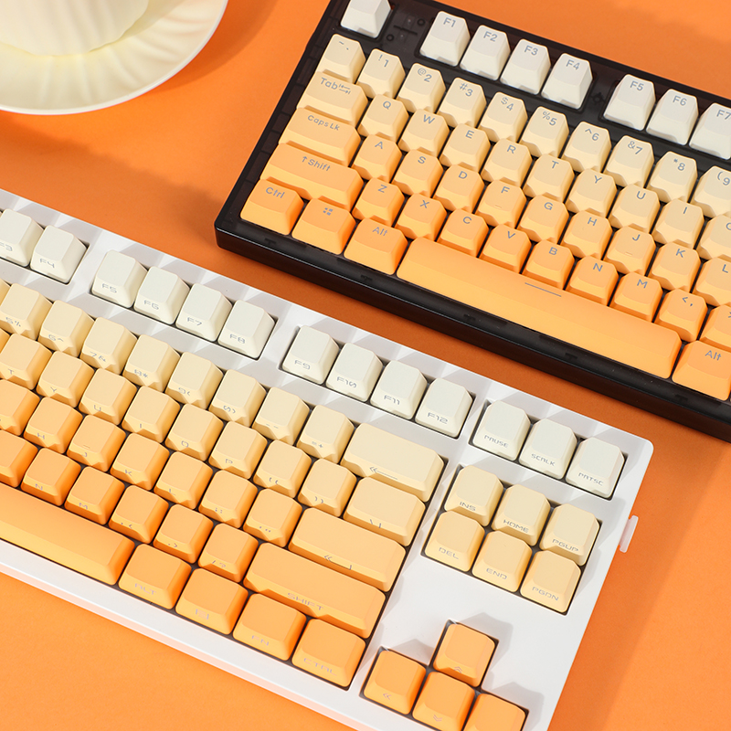 KCPMASTER原创色-清橙键帽渐变透光PBTOEM侧刻68758098机械键盘 - 图1