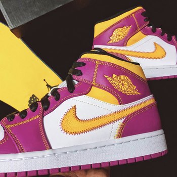 Air Jordan 1 AJ1 Mid Familia Day of the Dead White, Yellow and Pink Basketball Shoes DC0350-100