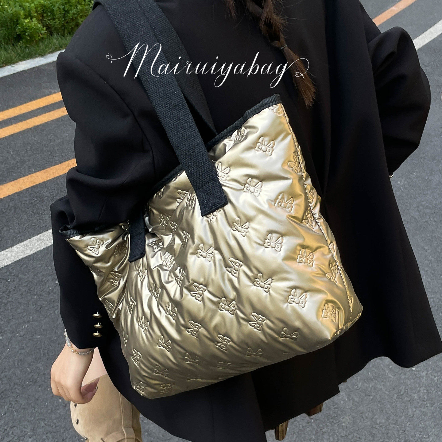 秋冬大容量棉服包包女2025新款单肩上课通勤包小众休闲百搭托特包,淘宝优惠券,粉丝福利购,淘宝优惠卷