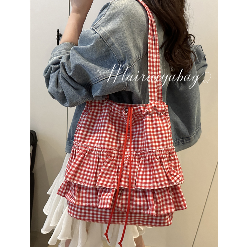 可爱学院风格子帆布包包女2025新款潮时尚韩国托特包大容量花边包,淘宝优惠券,粉丝福利购,淘宝优惠卷