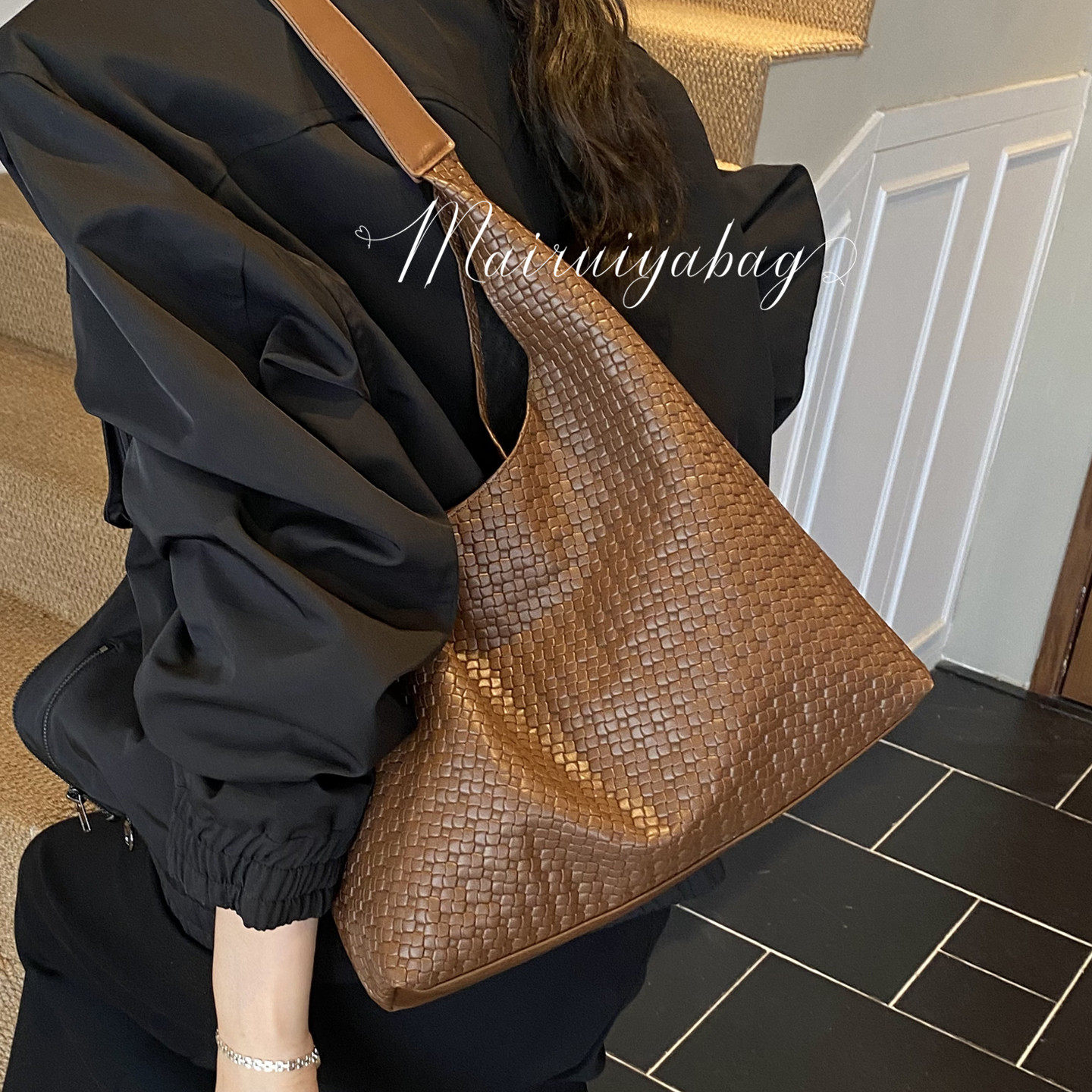 高级感编织包包女式2025新款秋冬潮复古托特包大容量单肩通勤包,淘宝优惠券,粉丝福利购,淘宝优惠卷