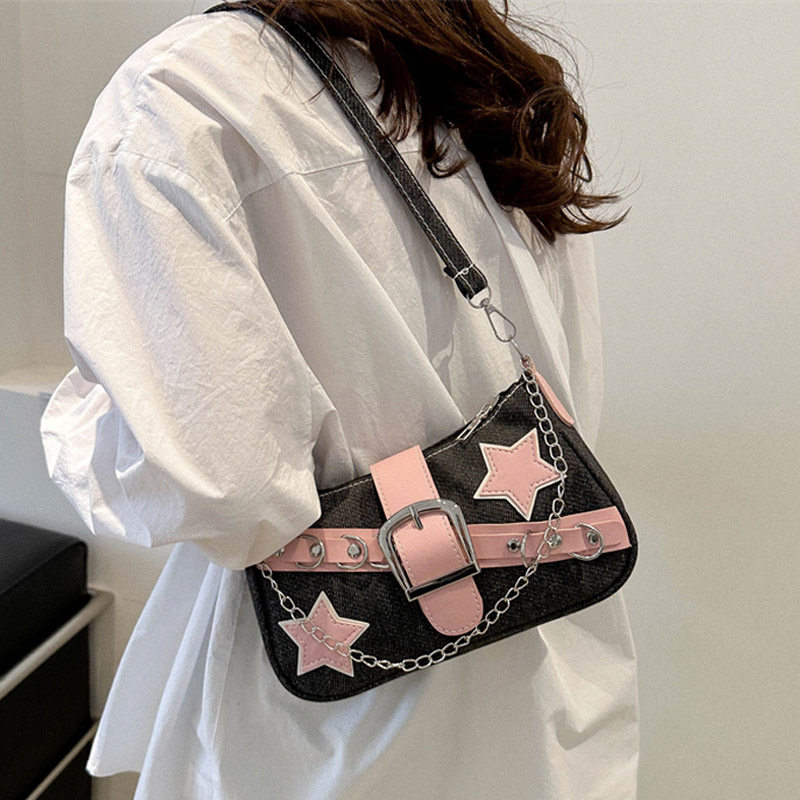 韩国复古牛仔布包包女夏2024新款单肩斜挎包高级感百搭ins腋下包,淘宝优惠券,粉丝福利购,淘宝优惠卷