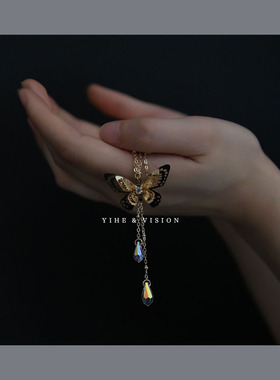 原创设计温柔款蝴蝶水晶双层项链