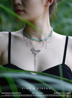 YIHE清冷青绿蝴蝶叠带项链