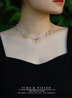 YIHE原创设计夏季清透玉石锁骨链