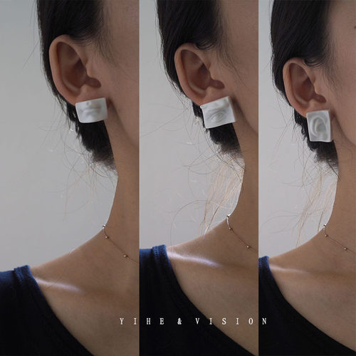YIHE【三官】眼耳口系列个性小众陶瓷925银耳钉耳夹饰品 - 图0