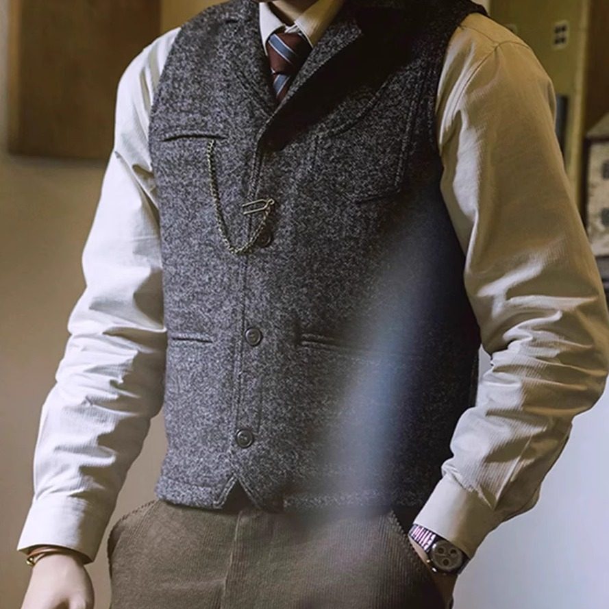 美式复古加厚羊毛呢西装领马甲男RL咔叽秋冬季英伦风工装坎肩背心,淘宝优惠券,粉丝福利购,淘宝优惠卷