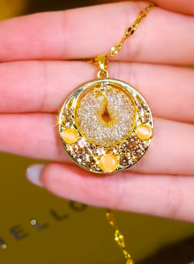 法式复古圆牌吊坠网纱钛钢项链小众设计感时尚气质颈链百搭锁骨链