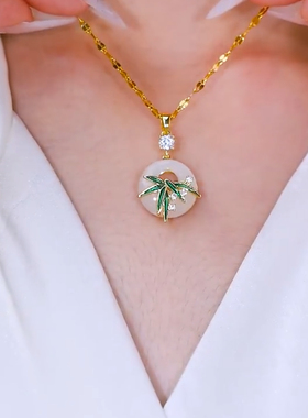 2025新款时尚百搭气质竹叶平安扣项链女轻奢高级感独特锁骨链