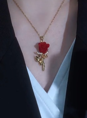 法式玫瑰花项链浪漫轻奢ins女酒气质锆石花朵吊坠锁骨情人节