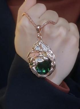 轻奢绿水晶时尚吊坠毛衣链