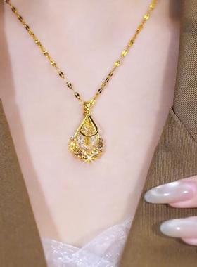 韩版气质时尚咖色水滴钛钢项链