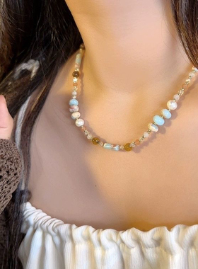 天然石串珠项链女高级感