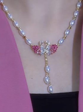 2026年新款天鹅锆石吊坠女网红同款项链小众设计感高级珍珠锁骨链