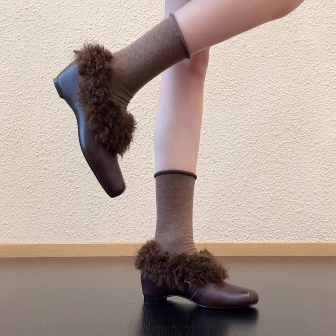 RubyL/6cm显腿长高跟毛毛鞋法式方头牛皮深口厚绒里通勤单鞋女款,淘宝优惠券,粉丝福利购,淘宝优惠卷