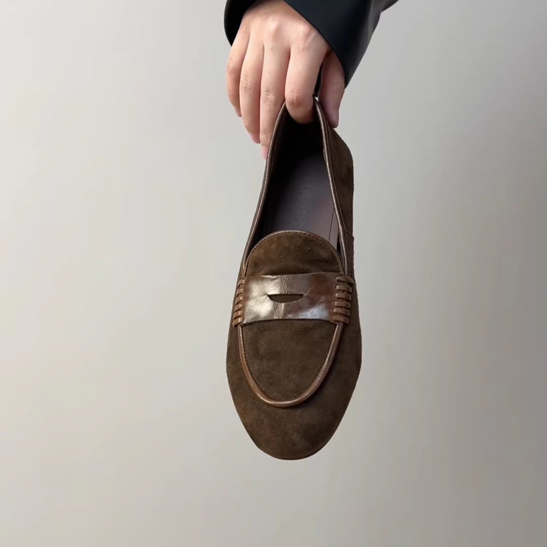 RubyL/1cm老钱风牛皮乐福鞋女金属扣一脚蹬平底百搭豆豆鞋时尚,淘宝优惠券,粉丝福利购,淘宝优惠卷