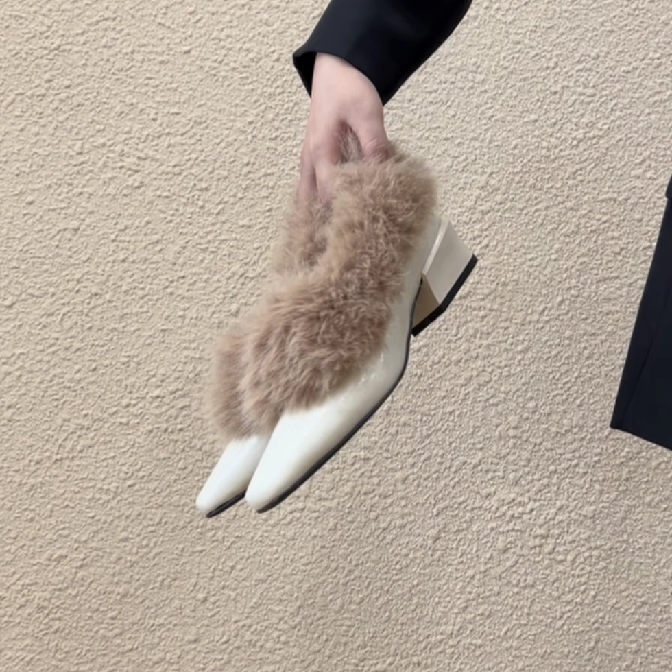 RubyL/4cm优雅法式简约方头粗跟毛毛鞋舒适一脚蹬深口单鞋女款,淘宝优惠券,粉丝福利购,淘宝优惠卷