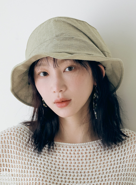 印计谷羽黑色渔夫帽女秋季休闲平檐显脸小可折叠遮阳帽时尚洋气