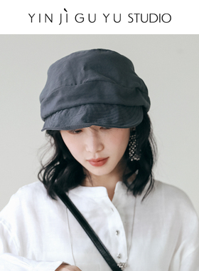 印计谷羽春夏防晒女报童帽