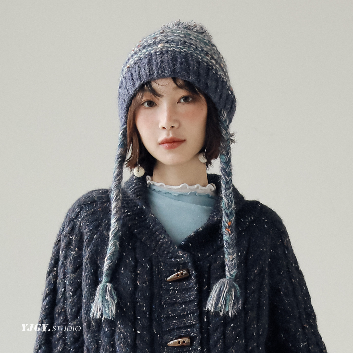 印计谷羽 复古费尔岛风针织帽女秋冬季保暖护耳绒球流苏针织帽子,淘宝优惠券,粉丝福利购,淘宝优惠卷