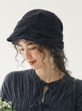 印计谷羽 帽子女款2026新款亚麻透气风渔夫帽女显脸小防晒马术帽