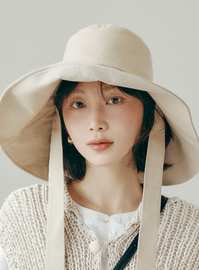印计谷羽防晒渔夫帽女夏季大檐棉麻遮阳帽百搭显脸小防紫外线帽子