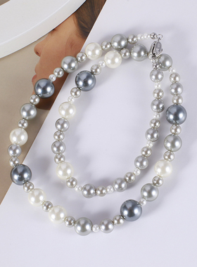 女施家珍珠大小串珠项链