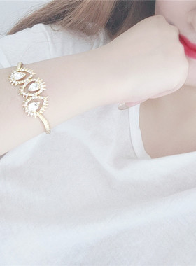 金属质感几何不规则水滴单钻手镯