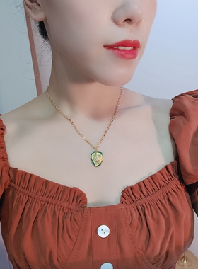 手绘珐琅釉树叶造型小众设计项链