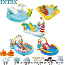 INTEX crocodile can water spray baby play pool with slide ladder inflatable pool Childrens Ocean Ball pool Dinosaur castle