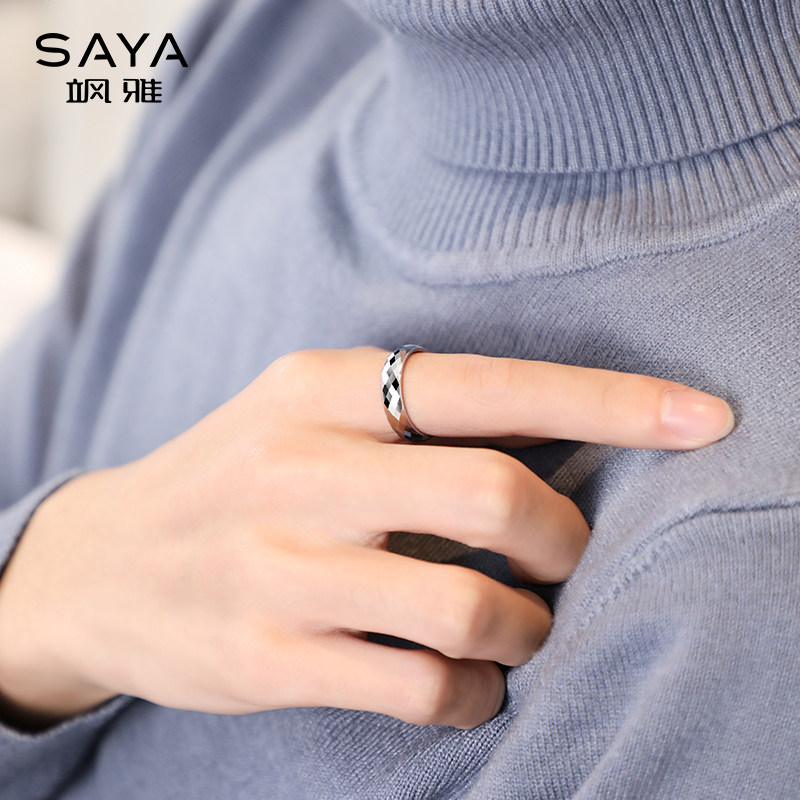 saya菱形男女潮流不掉色乌金戒指 飒雅戒指/指环