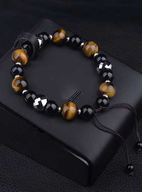 飒雅风黑色钨金虎睛石开运手串
