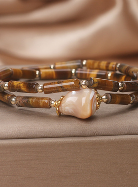 美拉德风虎眼石竹节多圈手链女款