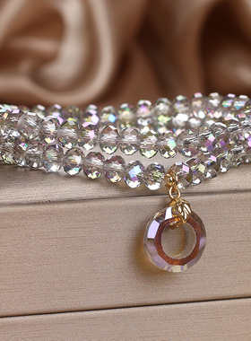 多圈缠绕水晶手串高级感
