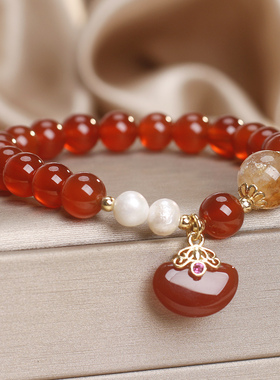 红玛瑙本命年相思豆转运手链