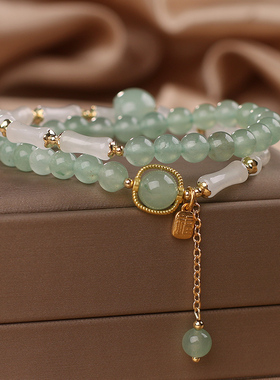 绿东陵多圈竹节手链女ins小众