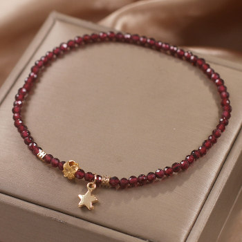 ins niche ການອອກແບບ anklet garnet ທໍາມະຊາດສໍາລັບແມ່ຍິງແສງສະຫວ່າງ Luxury Luxury ສ່ວນບຸກຄົນຫ້າຈຸດດາວ pendant anklet ຕີນອຸປະກອນເສີມ