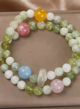 夏日小清新天然岫玉跑环水晶手链