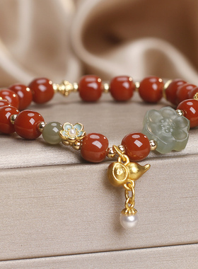 天然南红玛瑙和田玉葫芦手链