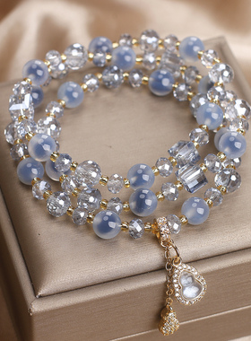 天然蓝色糖心玛瑙多层手链女轻奢小众招财转运葫芦吊坠高级感手串