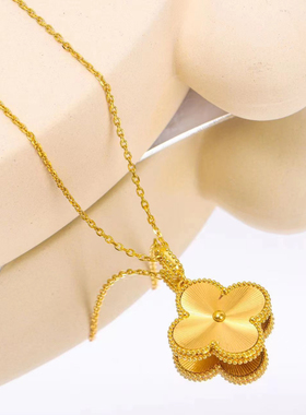 新款钛钢保色镭射四叶花两戴项链毛衣链网红时尚百搭简约气质女款