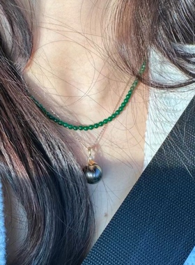 周冬雨同款新中式绿色圆珠项链高级感时尚气质锁骨链2024年新款女
