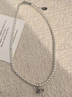 设计感法式复古灰色珍珠项链女个性时髦气质锁骨链高级感颈链百搭