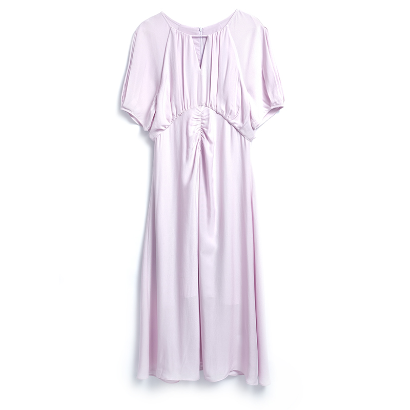 MIUCO如云似霞温柔粉紫色仙女裙醋酸飘逸中长款连衣裙