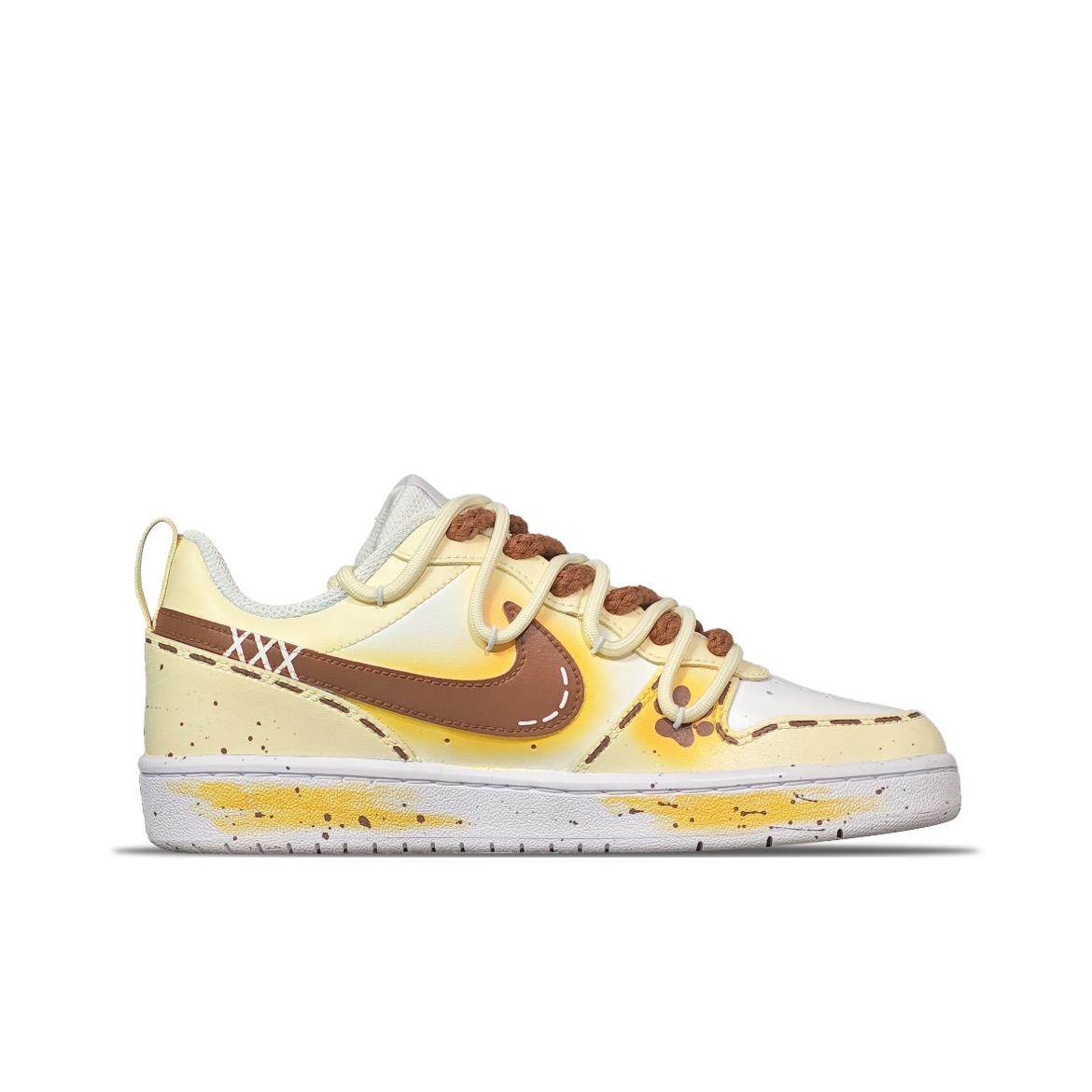 球鞋定制 NIKE/耐克 Court Borough黄油小熊 黄白清新女低帮板鞋 - 图0