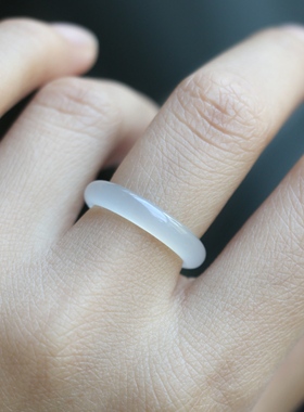 白茶戒指荔枝冻国风素圈古风女青梅绿茶冷淡风优雅白玉青玉指环